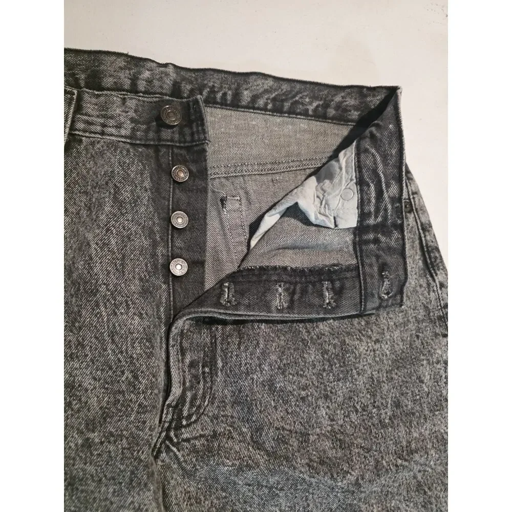 Levi’s 501 Jeans 36x34 Black Acid Wash USA Made Vintage Button Fly Denim